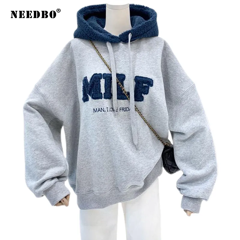 Felpe con cappuccio da donna Felpe con cappuccio NEEDBO MILF Felpe da donna Felpe con stampa di lettere Pullover in lana di agnello Sciolto Giacca stile coreano Manica intera Top casual 230207