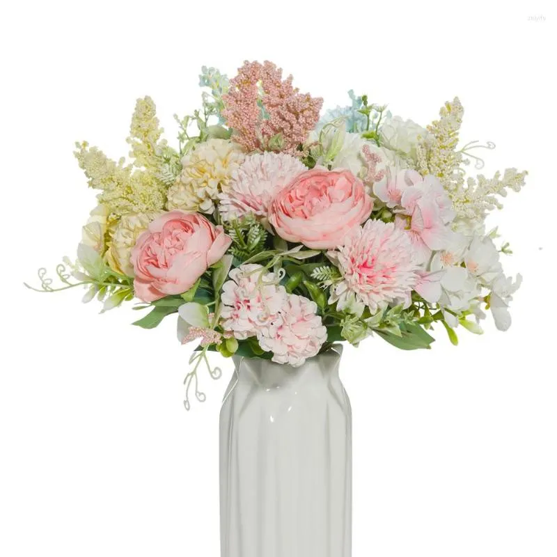 Decorative Flowers Rose Artificial Silk Peony High Quality Bride Bouquet Christmas Wedding Decor Fake Plant Vase For Home Accessories Craft