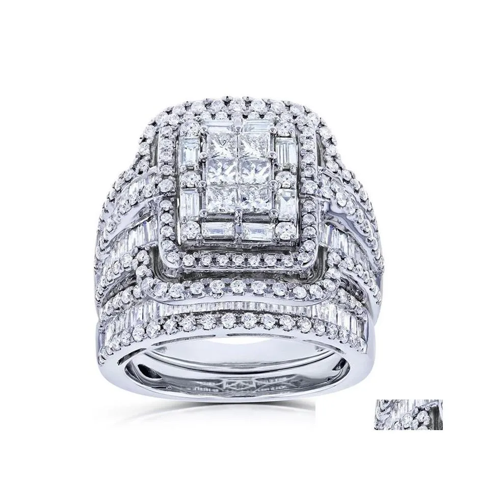 Hochzeit Ringe Charme Weibliche Weiße Kristall Stein Ring Set Luxus Für Frauen Vintage Braut Quadrat Verlobung Großhandel 1857 T2 Drop Del Dhkmv