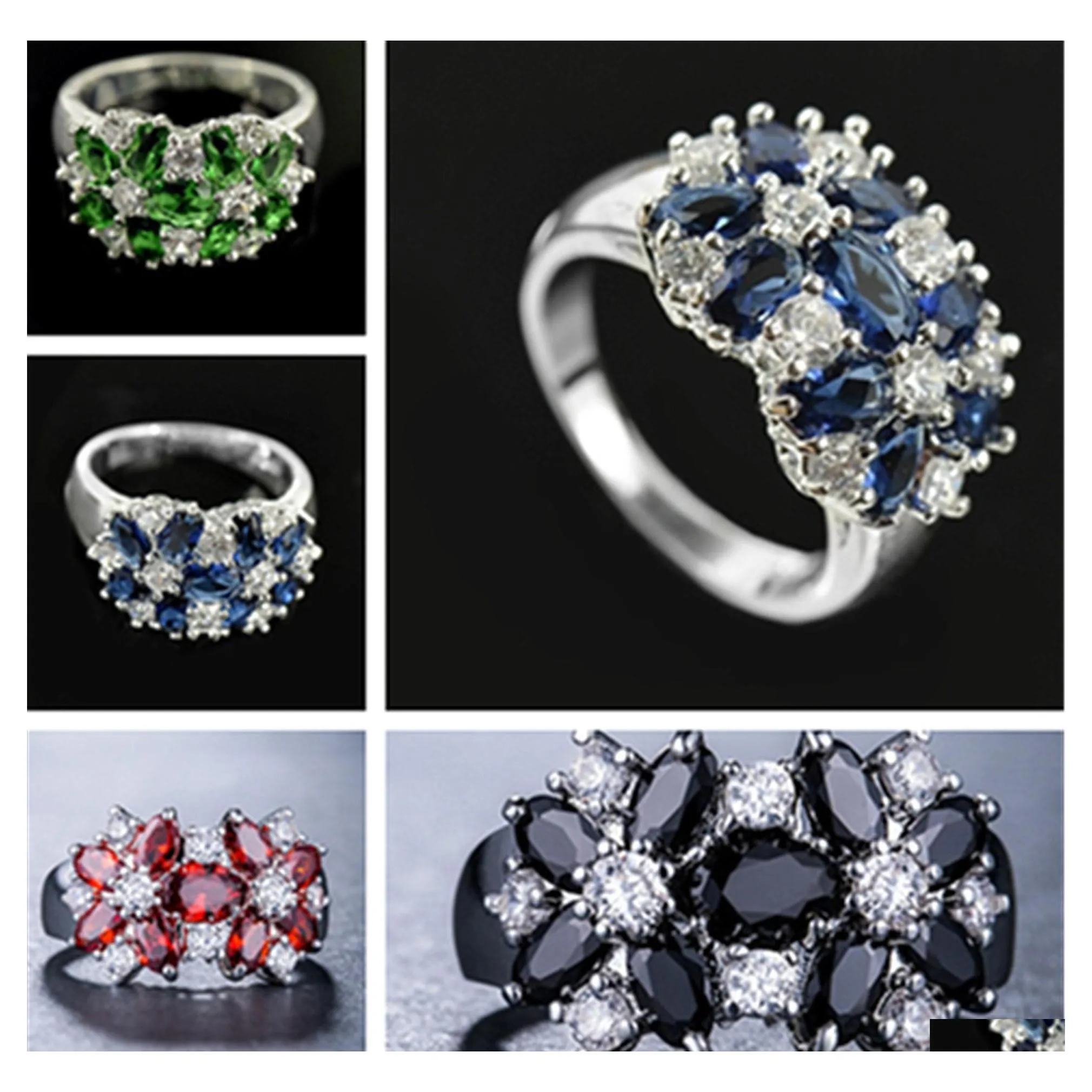 Band Rings Flower Classic Mticolor Cubic Zircon Engagement Ring Female Jewelry Sier Drop Delivery Dhizb