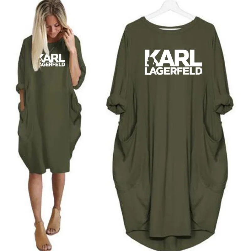 Casual Women Loose Dresses Karl Letter Print Plus Size Clothing Dress
