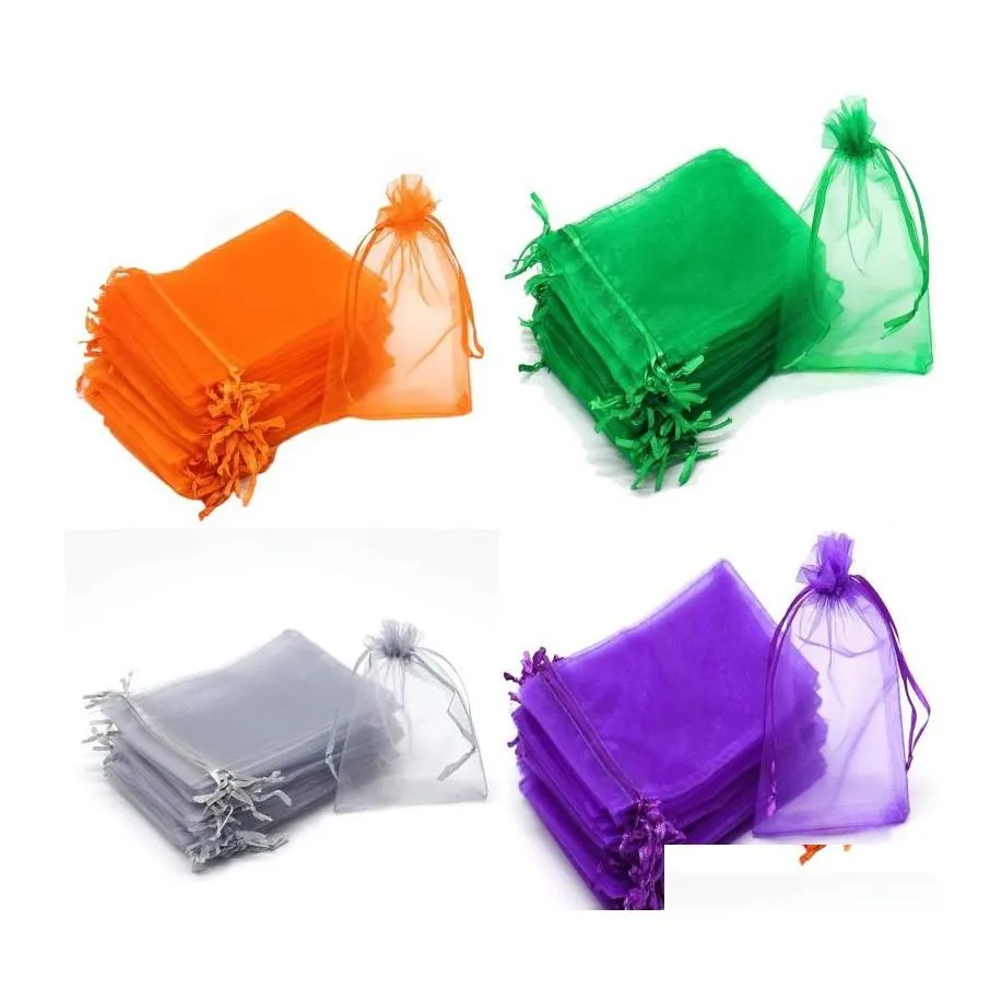 Jewelry Pouches Bags Organza Sheer Gift Candy Wedding Favor Pouch Party Xmas 5X7Cm 7X9Cm 9X12Cm 10X15Cm 11X16Cm Drop Delivery Packa Dhv6H