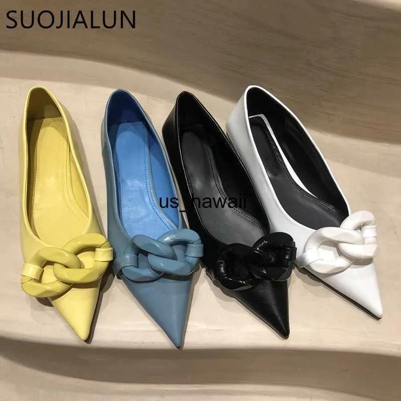 Dress Shoes 2021 Merkontwerpketting Buckle Flat Shoes Women Flat Heel Ballet Pointed Teen Slip On Female Ballerina Casual Loafers T230208