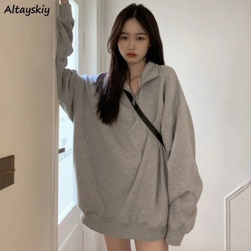 Kvinnors hoodies tröjor tröjor kvinnor studenter unga lös solid koreansk mode allmatch fritid ins ulzzang stilig härlig mild 230207