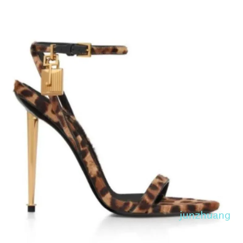 High-Heeled Sandals Women's heel High-Heeled Shoes Metal Padlock Narrow Word Band naked Leather Luxury Designer Originals 664