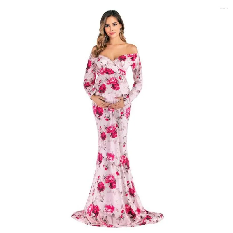 Casual Dresses Maternity For Pography Women Pregnancy V Neck Dress Long Sleeve Printing Tailing Vestido De Novia Emb