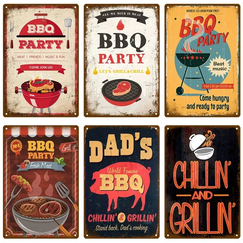 Tin Sign BBQ RULES Poster Vintage Wall Posters Metal Sign Plaque Murale Décorative Kitchen Bar Home Plaque Métal Vintage Decor Accessoires 20cmx30cm Woo