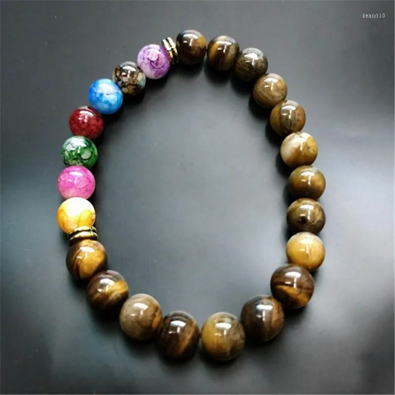 Strand 2023 vendita naturale 7 chakra bracciale uomo lava tigri occhio pietra bracciali stretch gioielli yoga in rilievo goccia