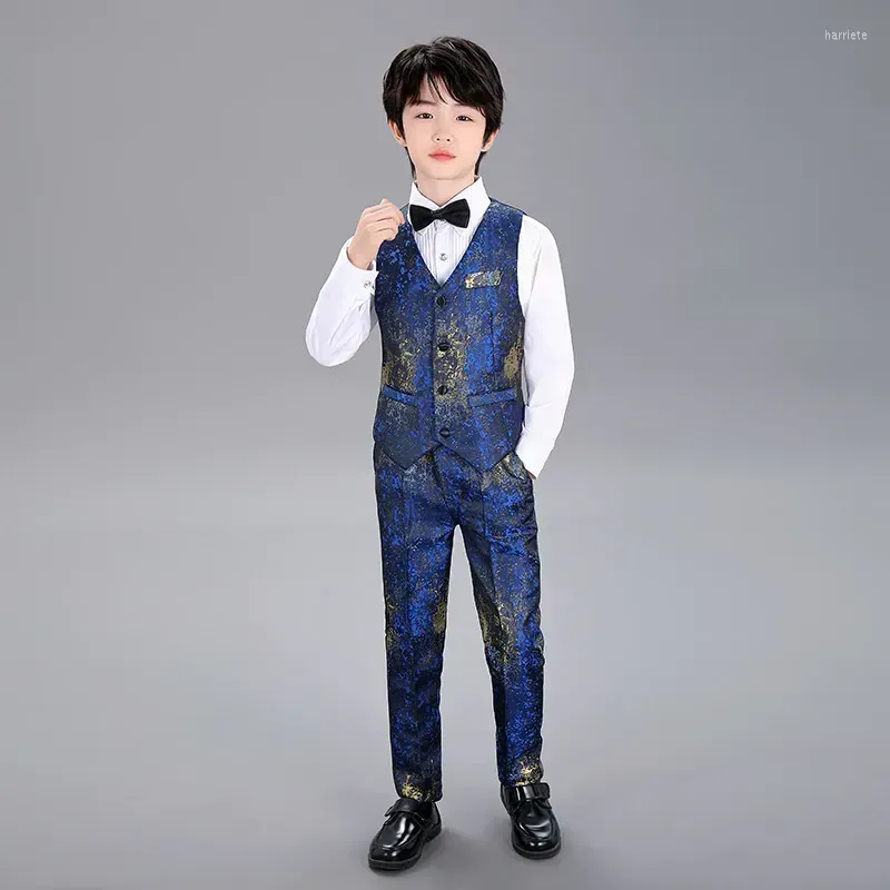 Men's Suits 2023 Children's Vest Three-piece Suit British Boy Flower Girl Dress Costume Casual Party Mens Blazer