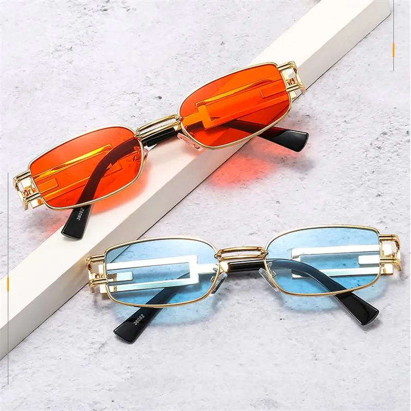 Solglasögon Hip Hop Punk Personlighet Kvinnor Small Box Hollow Out Metal Men Street S Drive UV Glassessunglasses