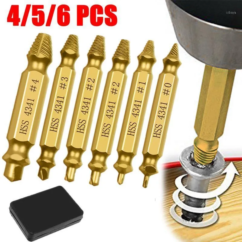 Professional Drill Bits 4/5/6 PCS Damaged Screw Extractor Bit Set Stripped Broken Bolt Remover Easily Take Out Demolition Tools