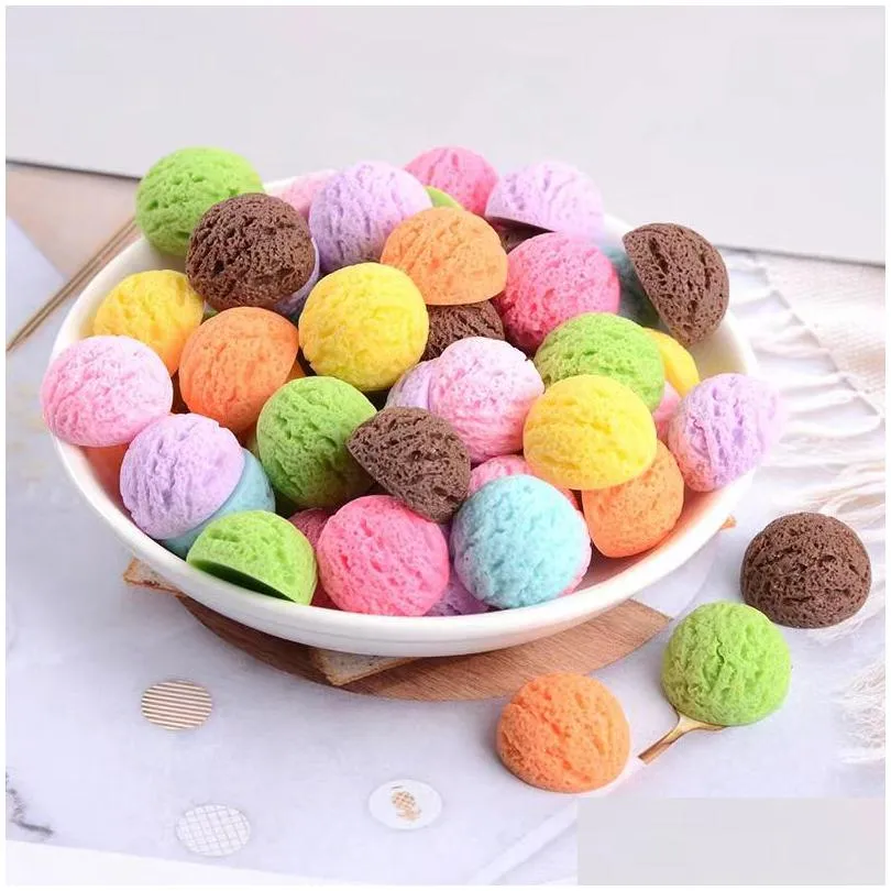 Autres 30 Pcs Simation Boule De Crème Glacée Dos Plat Résine Composants Cabochon Flatbacks Faux Aliments Téléphone Décoration Bricolage Scrapbooking Dh8Oe