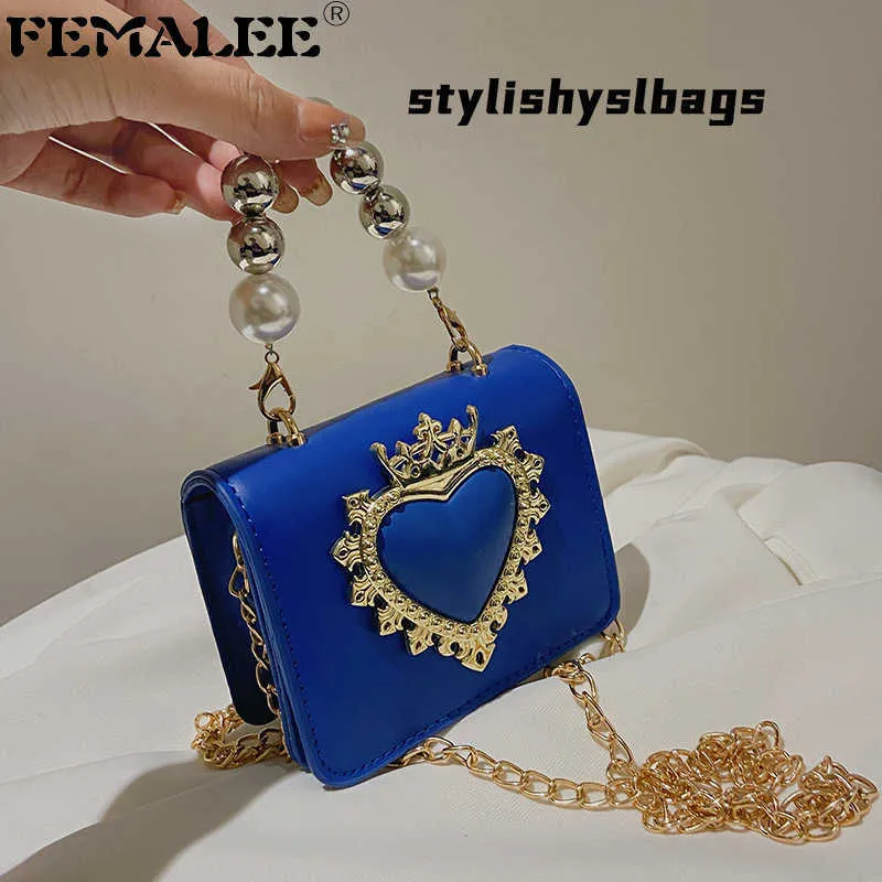 Totes Femalee Klein Blue Metal Heart Crown Mini torba dla kobiet w stylu barokowym w stylu barokowym Tote Lady Freading Trees Małe torebki klapy 020823H