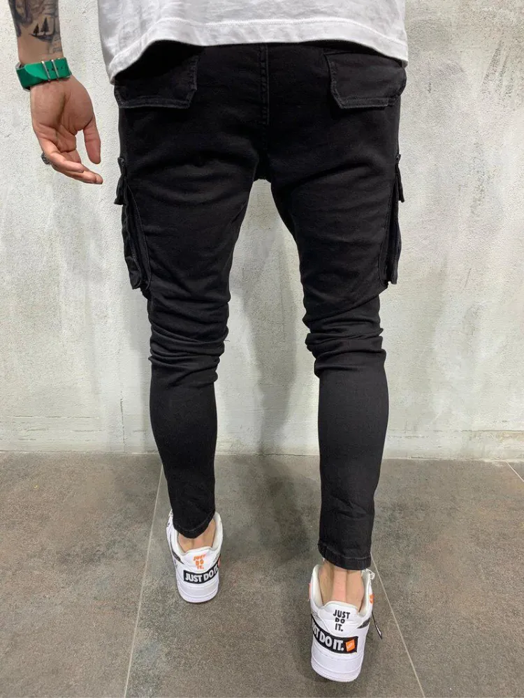 Designer Fashion Uomo Jeans skinny elasticizzati Uomo Casual Streetwear Pantaloni da jogger Jeans High Street Tasche multiple Slim Fit Deni