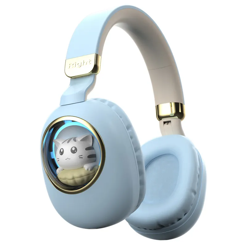 Hoofdkleding Bluetooth Hoofdtelefoon Lichte cartoon Cat Wireless Headset Girls Stereo Gaming Wired Headsets Oortelefoons