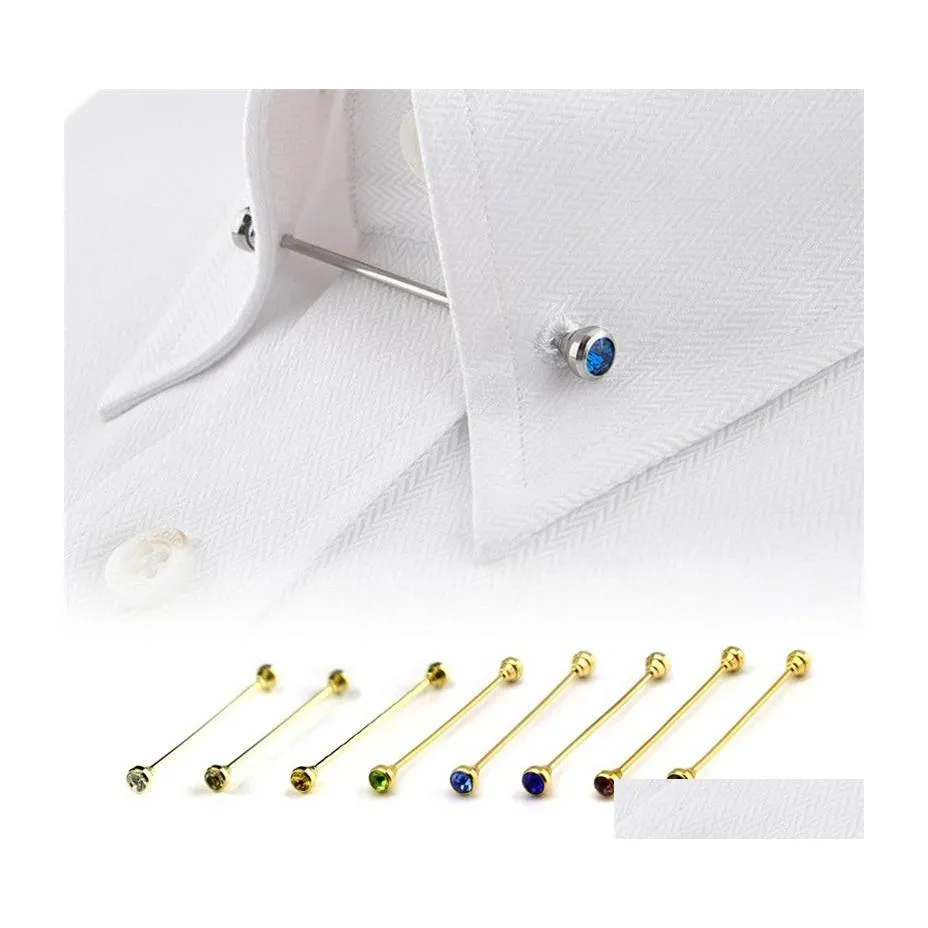 Tie Clips Crystal Bar Mens Shirt Collar Pin Necktie Ties Clip Clasp Brooch Barbell Lapel Stick Collars Buckle 47C3 Drop Delivery Jew Dhnfp