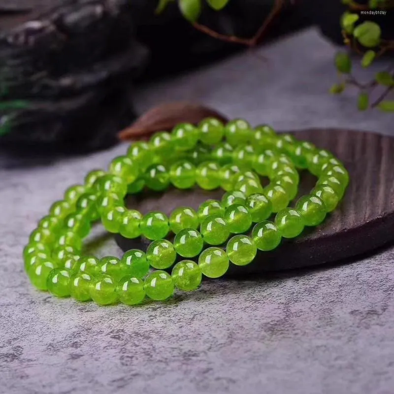 Strand Natural Stones Green Peridot Bracelet Olivine Crystal Quartz Round Bead Men Women Healing Energy Gift Lucky Sieraden