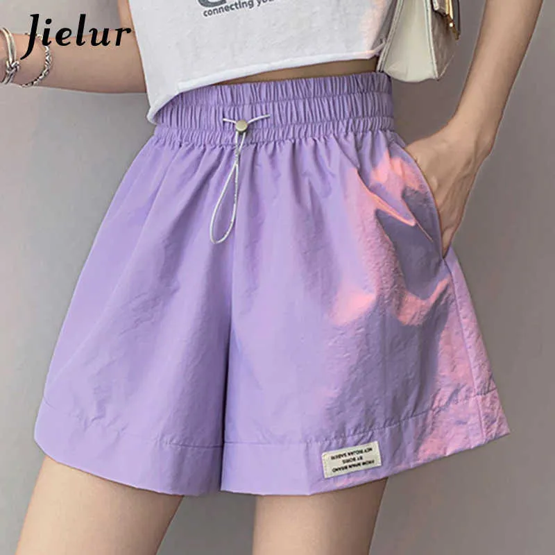 Женские шорты Jielur Women Summer Chic Purple White S-4xl размер свободный спорт Внешний корейский повседневная эластичная талия горячая женщина Y2302