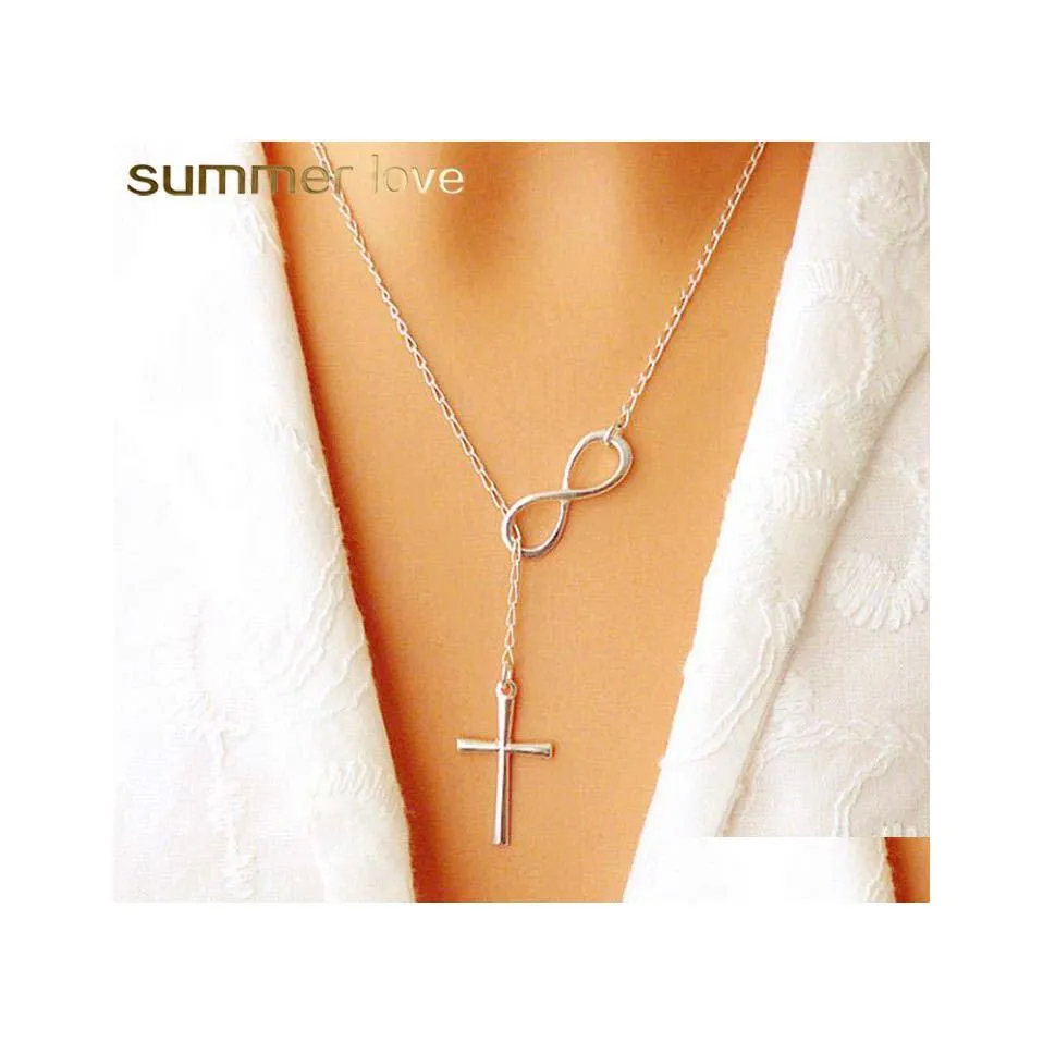 Pendant Necklaces Simple Long Sier Chic Infinity Cross Bird Leaf Chain Fashion For Women Jewelry Gift Drop Delivery Pendants Dhvct