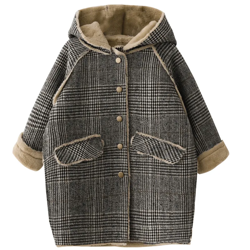 Coat 415 år barn outwear vinter för tjejplikt tjockare ulljacka kappa tonåriga barn kläder ull lång ytterkläder varm fleece 230208