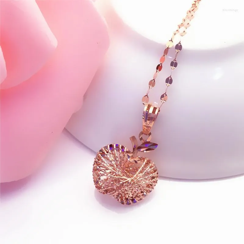 Łańcuchy 585 Purple Gold Line Sense Wispe w kształcie jabłka 14K Rose Neckalce dla kobiety mody biżuterii przy imprezie