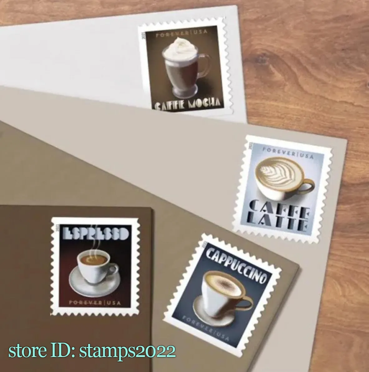 Napoje Espresso Znaczek na kawę US Postal- Broszura z 20 stawkami pierwszej klasy Poczta Koperty pocztowe Listy Pocztówka Materiały pocztowe Zaproszenia