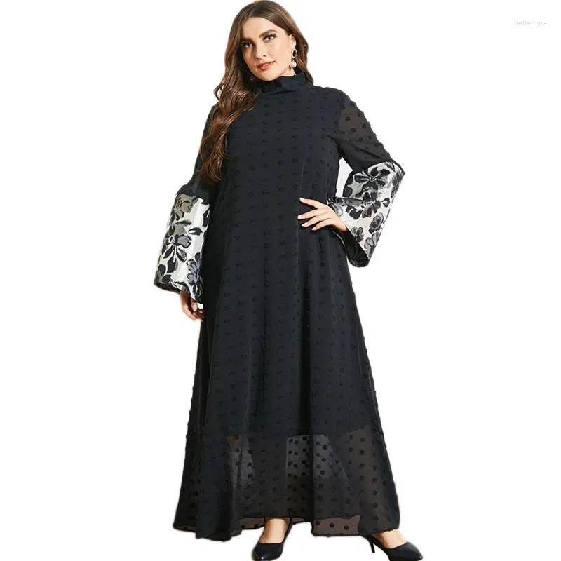 Этническая одежда Dubai Lace Abaya Муслимские женщины с высокой шеей макси -платье турецкое кафтановое платье Джилбаб Рамадан Абаяс Исламский Плюс Плюс размер