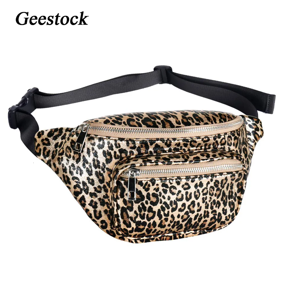 Waist Bags Geestock Women Leopard Fanny Packs Fashion PU Leather Bumbag Belt Pack with Adjustable for Rave Travel Party 230208