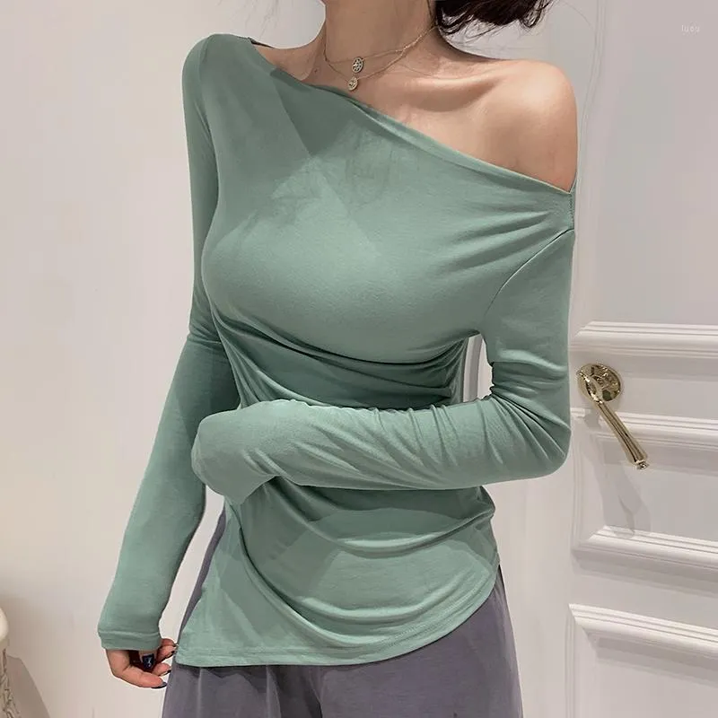 Women's T Shirts Shintimes Off Shoulder Tshirt Woman Backless Sexy Shirt Women T-Shirt Long Sleeve Korean Style Slim Elasticity Womens