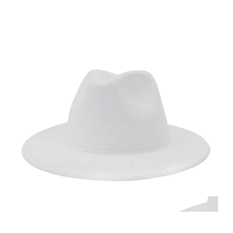 Cappelli a tesa larga Panama bianco feltro di lana Fedora donna donna festa cappello da cowboy trilby moda vintage berretto jazz 74 W2 consegna drop accesso Dhimv