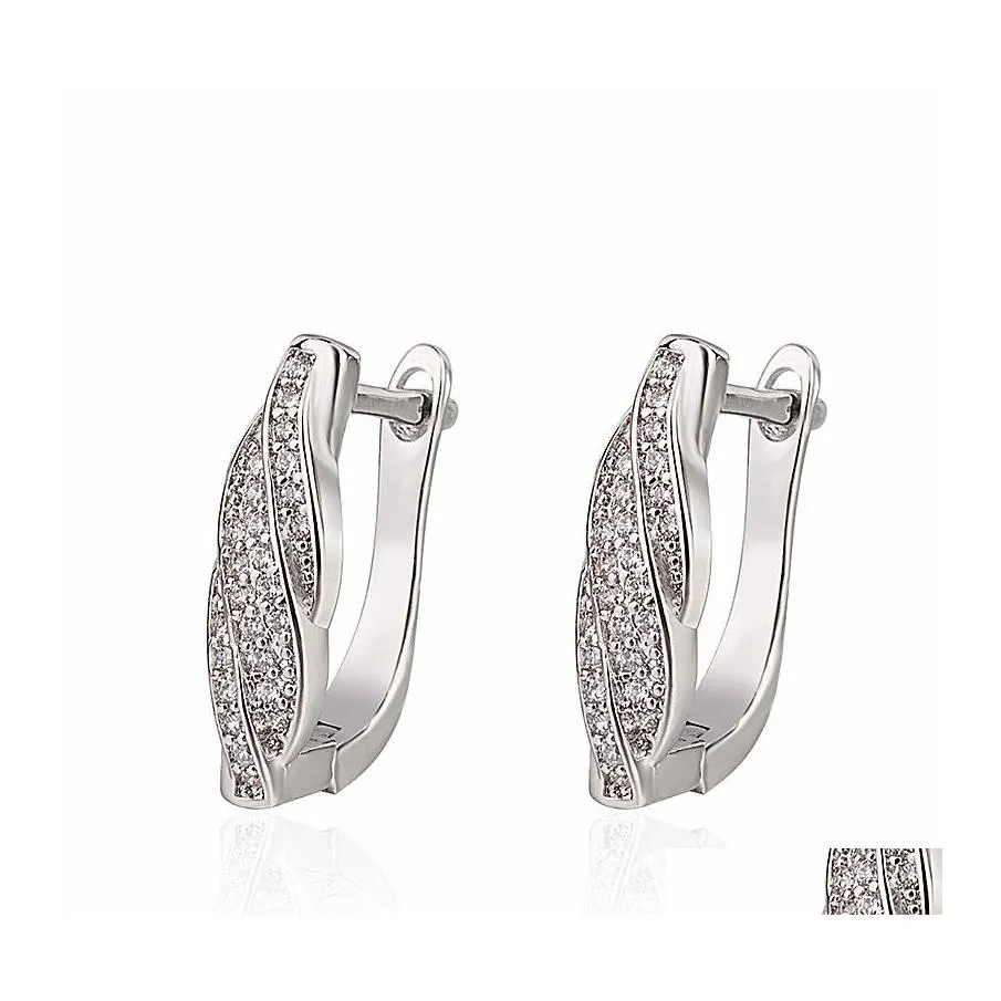 Stud Sealed Zircon Twisted Hoop Küpeler Kadın Trend Açılış Basit lüks elmas moda ve zarif damla teslimat takı Dhhef