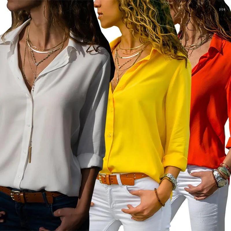Kvinnors polos 2023 Chiffon Shirt Women's Autumn Top Long Sleeve Women