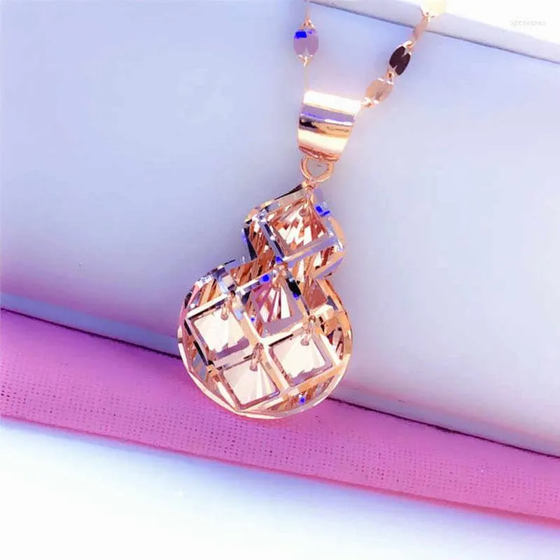 Collier de gourde brillant pour femme, plaqué or violet 585, pendentif rose 14 carats, style ethnique classique, bijoux de luxe légers, cadeau