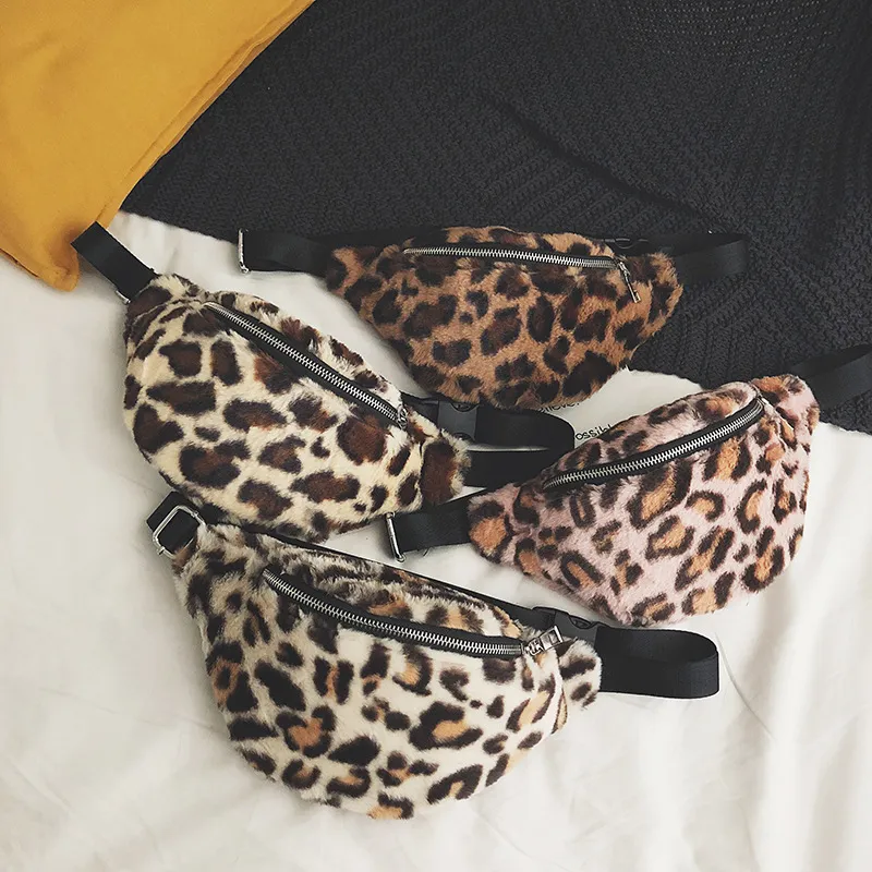 Waist Bags Plush Women Leopard Crossbody Ladies Fanny Pack for Luxury Handbag Bum Belt Chest Female Wallet 230208