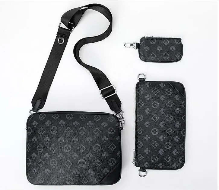 Schwarze Blumen PU Leder Crossbody Bag Wallets Set fur Manner Frauen 3 Stcs Mode Handtasche Umhangetaschen