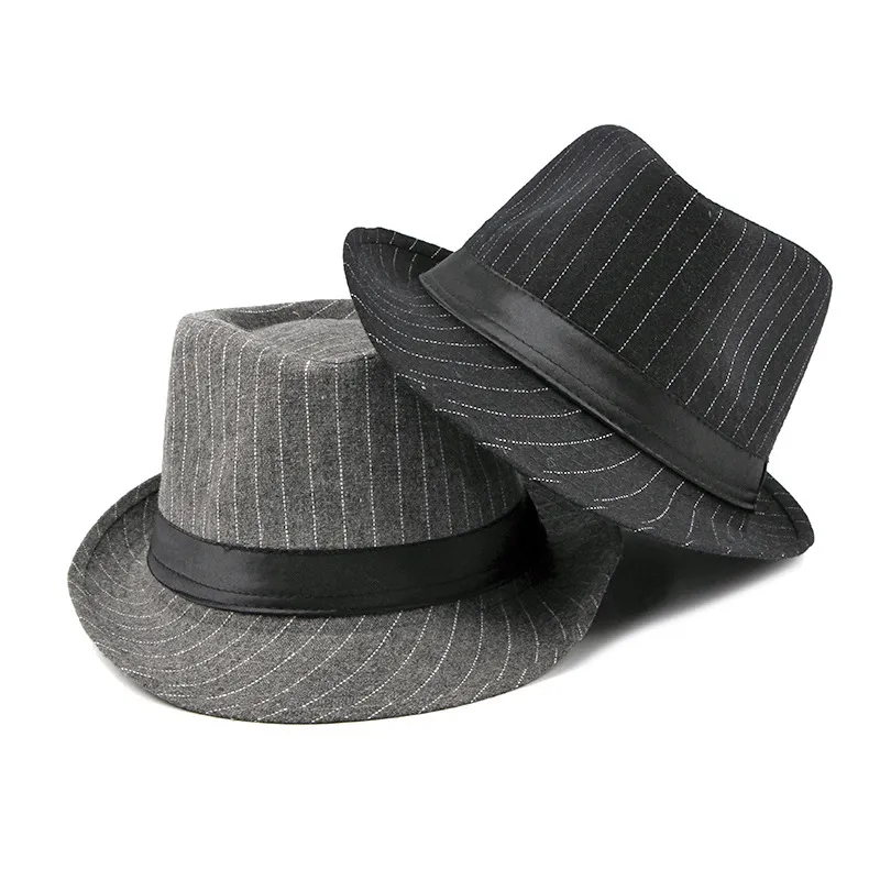 Britse stijl gestreepte heren casual zwarte fedoras formele hoed retro derby bowler jazz tophoed klassieke heer cap chapeau