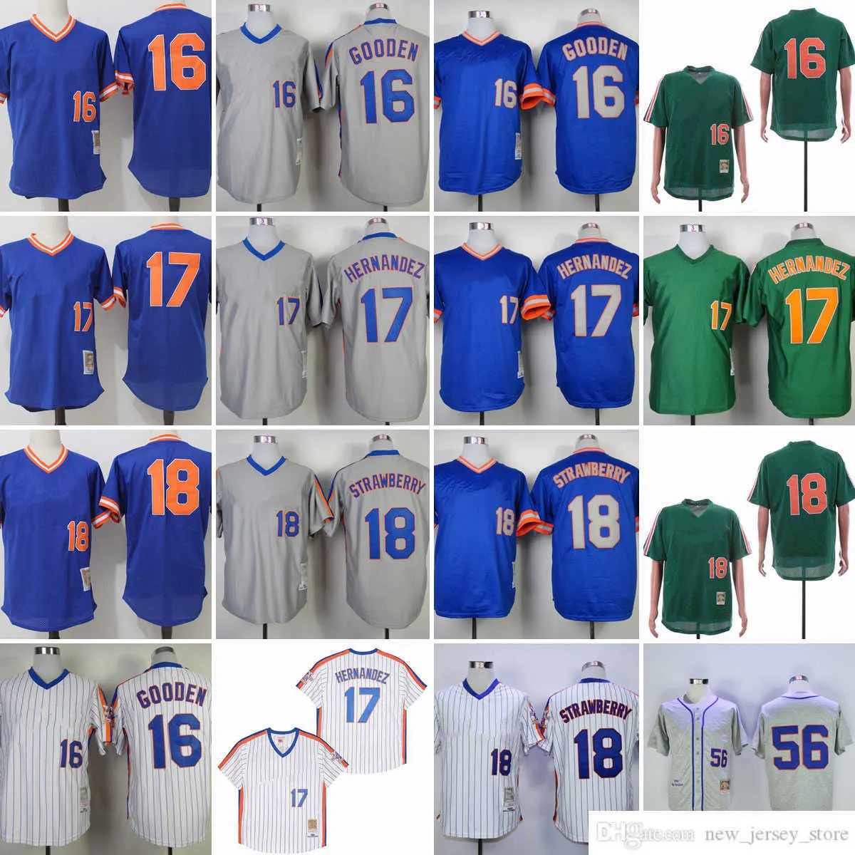 Filme Vintage 16 Dwight Gooden Jerseys de Beisebol Costurado 17 Keith Hernandez 18 Darryl Morango 56 Tug McGraw Cinza 1965 Jersey Azul Pulôver