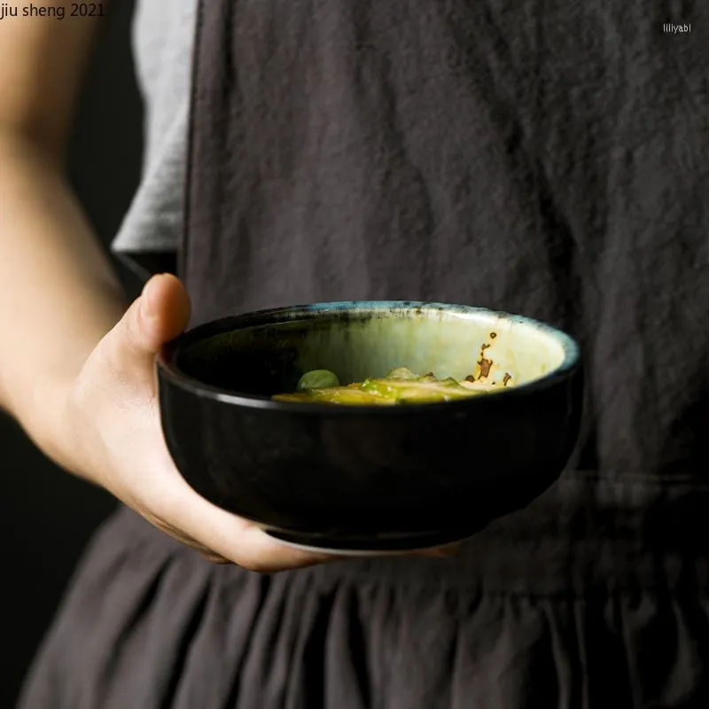 Tigelas tigelas japonesas tigela de cerâmica tigela criativa azul de mesa de mesa de mesa doméstica Salada de frutas de frutas de restaurante único material de cozinha