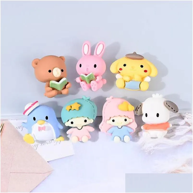 Other 20Pcs Cute Cartoon Animals Flatback Resin Components Cabochon Kawaig Bear Rabbit Characters Phone Deco Parts Diy Scrapbook Dhch2