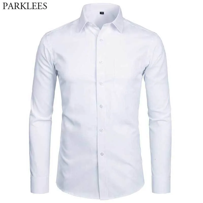Mens Casual Shirts Top Quality Dress Fashion Slim Fit Long Sleeve Men Black White Formal Button Up Chemise Homme 230208