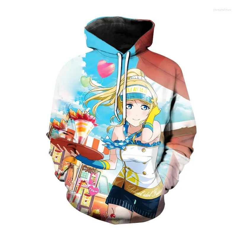 Herrtröjor anime älskar live 3d tryckt kawaii sexig tjej tröja man kvinna mode pullover harajuku överdimensionerad hoodie unisex rockar