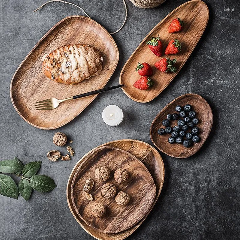 Assiettes Acacia Irrégulière Ovale Soucoupe Bol À Thé Fruits Dessert Petit Déjeuner Assiette Ménage Cuisine En Bois Massif Vaisselle Ensemble