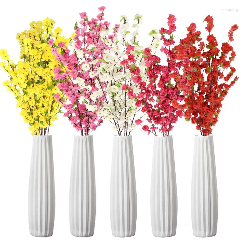 Decorative Flowers 125cm Artificial Peach Blossom Plastic Branch Simulation Plant Flower Bouquet Wedding Party Arrangement Decoration