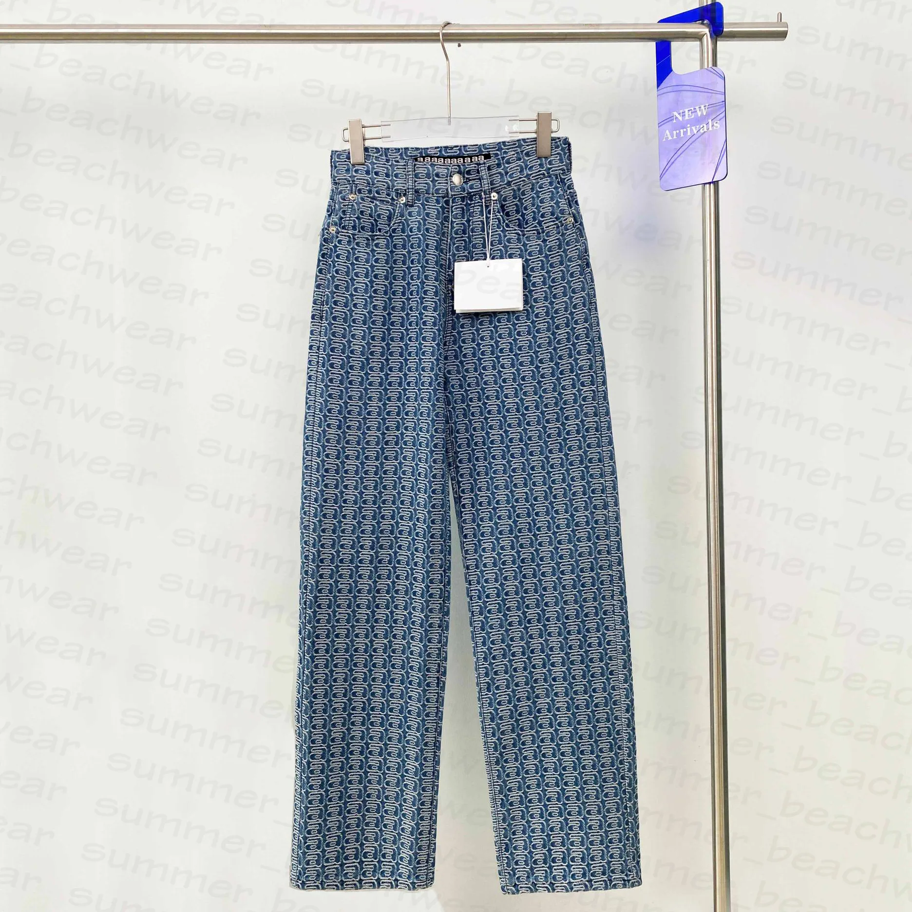 Jeans vintage da donna Blue Jeans Lettera Jacquard Jeans dritti Autunno Inverno Pantaloni firmati Pantaloni a vita alta