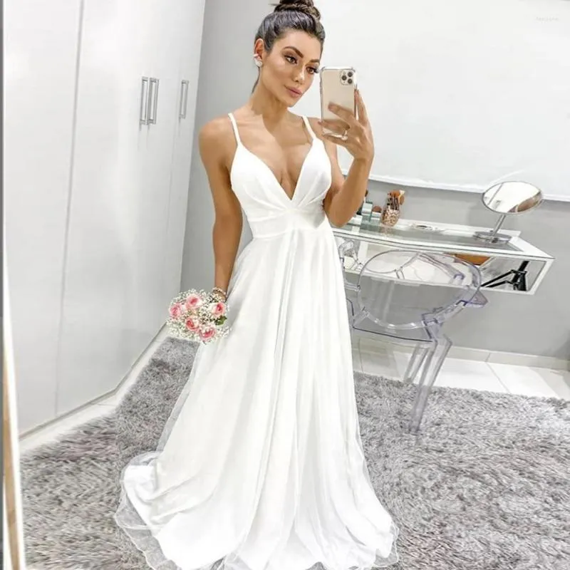Wedding Dress Simple Sexy Dresses A Line 2023 White Bohemian Bridal Gowns Backless Outdoor Garden Formal Reception Party