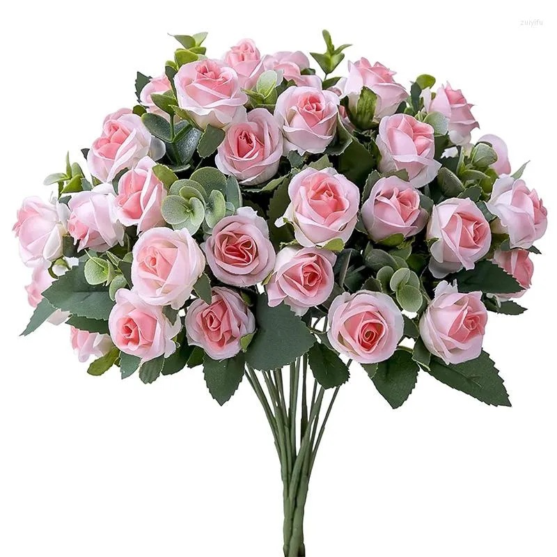 Decorative Flowers 11 Heads Artificial Flower Roses Bouquet Eucalyptus White Peony Fake Wedding Table Decoration Party Vases Room Home Decor