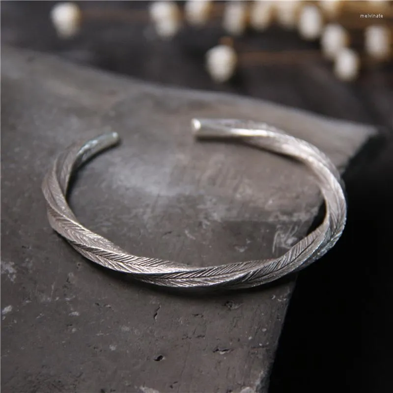 Armbanden 925 Sterling zilveren handarmband gemaakt van oude gedraaide gebreide draad openen massieve damesjuwelen