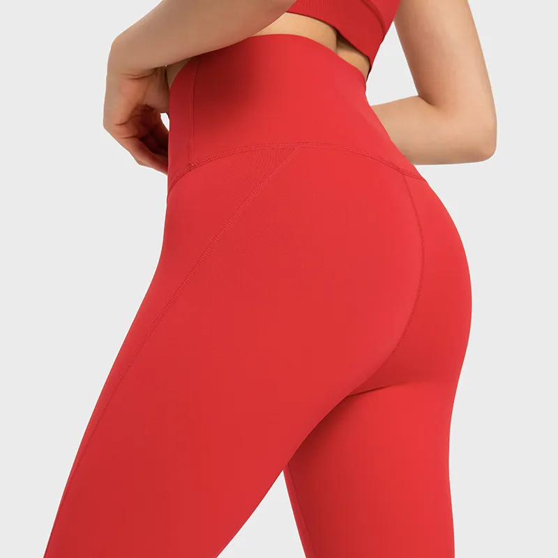 L-352 PA66 fil tissu pantalons de Yoga pas de T-ligne pantalon taille haute beurre doux Leggings nu sens pantalon Fitness serré femmes Sweatpant311Y