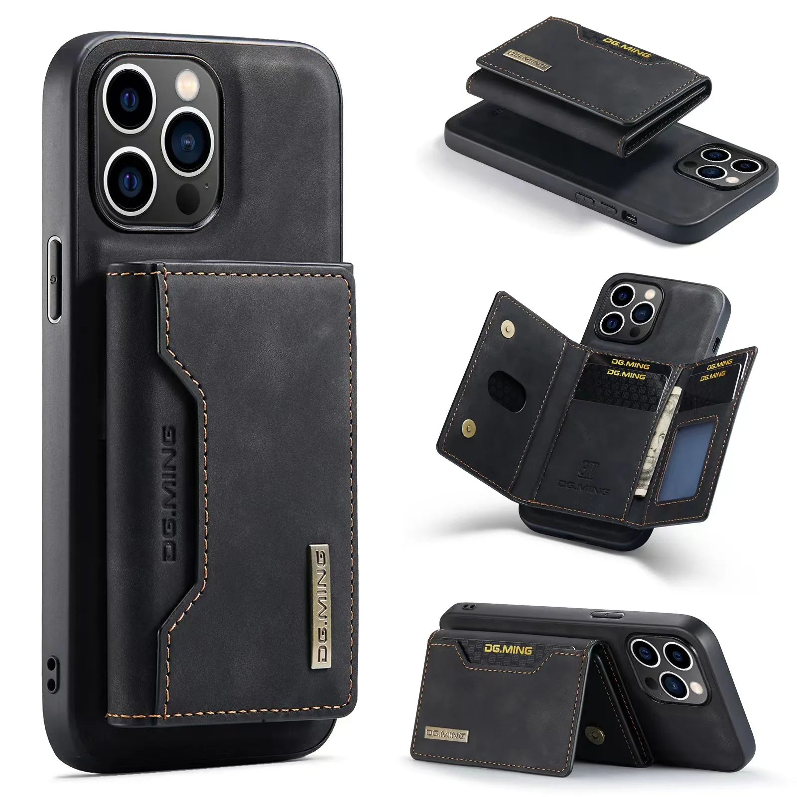 Étuis en cuir magnétiques détachables 2 en 1 pour iPhone 14 13 12 11 Pro Max Xs XR 7 8 Plus Samsung Galaxy S22 S21 Plus S20 FE Étui portefeuille avec porte-cartes