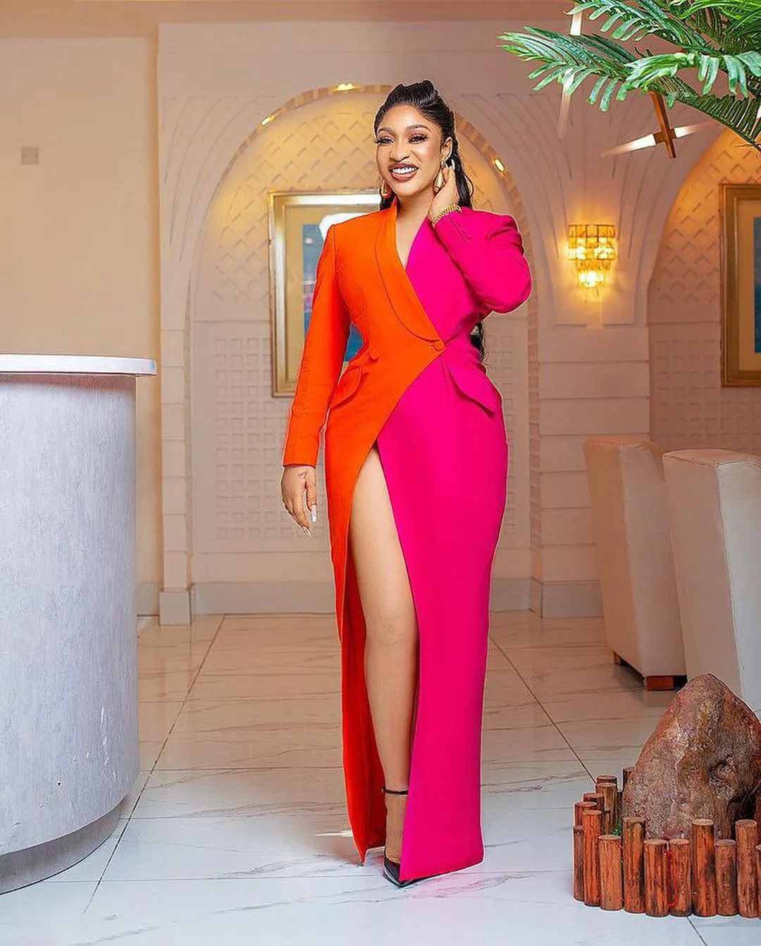 pink and orange party dress Party Dresses Orange And Fuchsia Formal Evening Dress For Women 2024  Strapless Ankle-Length Ball Gown with Puff Sleeves from Dhgate Urban Sexy  Dresses